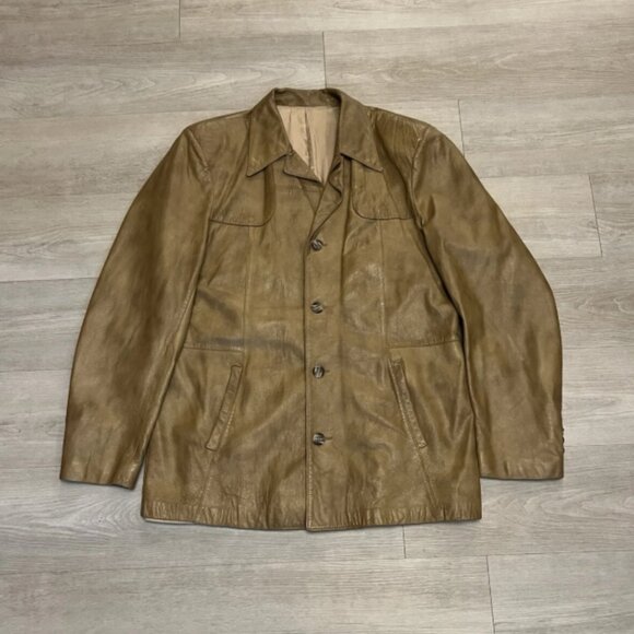 Vintage Scully Tan Leather Western Cowboy Rodeo Blazer Jacket Men’s Size 46 L